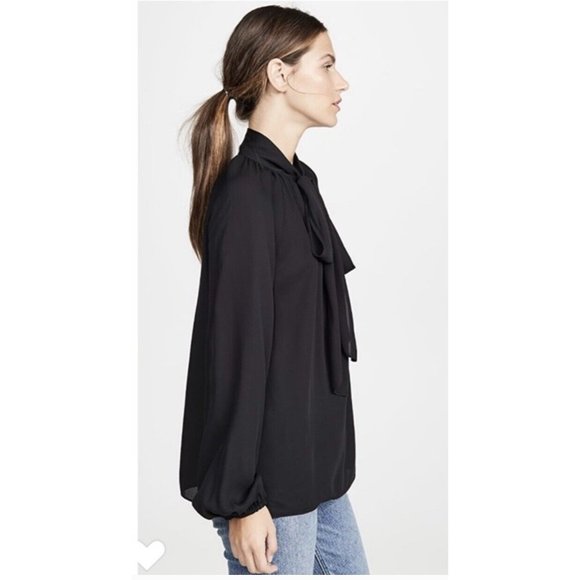 Theory Classic Scarf Top in Black Medium Womens Long Sleeve Blouse - Picture 4 of 14